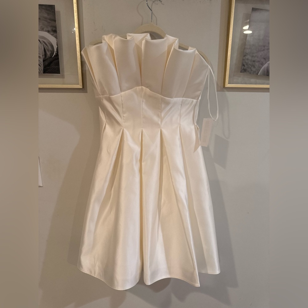 Amsale Pleated Bodice Ivory White Cocktail Dress Luxury Size 6 - Picture 9 of 11